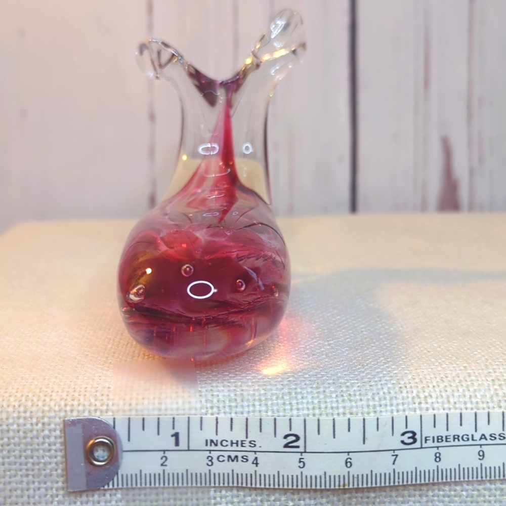 Murano Style Glass Signed Corcoran Whale‎ Clear Cranberry Paperweight Figurine - Picture 4 of 15